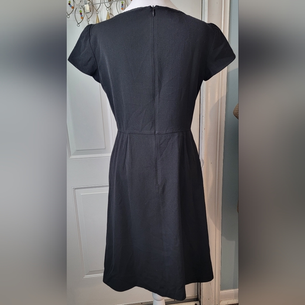 Armani Collezioni 90s Y2K Classic  Black Dress Womens 8 A Line Midi Wool Cap Sle - Picture 3 of 12
